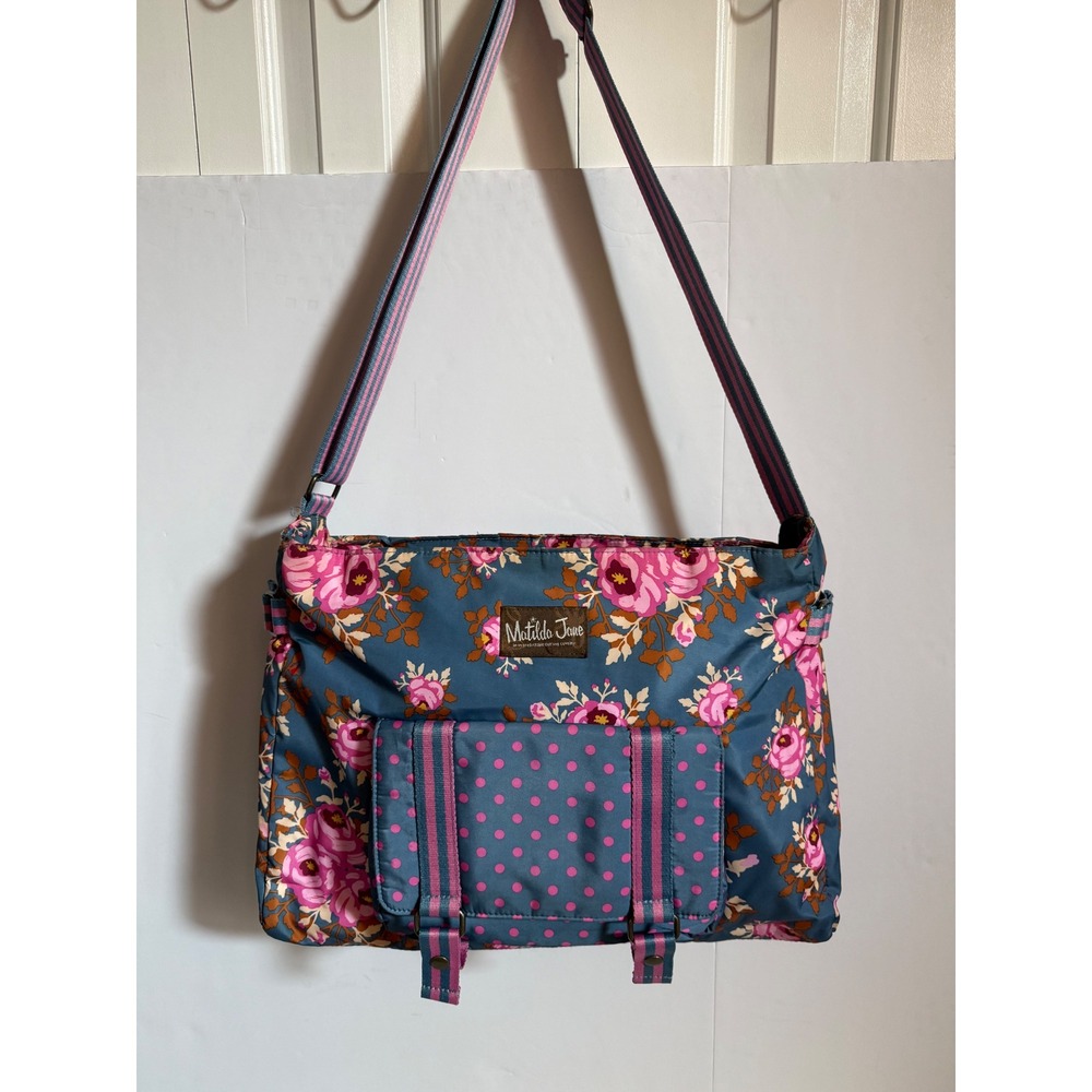 Matilda Jane Carry It Off Blue Floral Messenger Crossbody Bag Computer Diaper